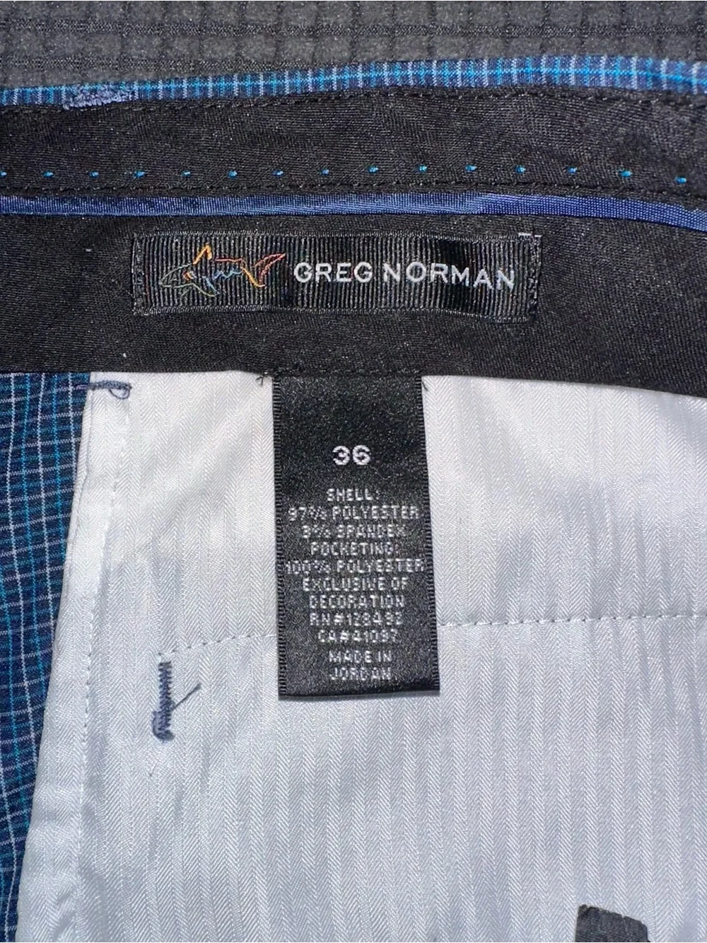 Greg Norman Golf Shorts Mens 36 Blue Check Stretch Performance Casual